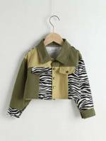 Regular Fit Button Front Crop Colorblock Toddler Girls Clothing 5369