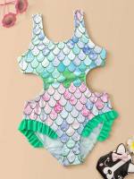  Fish Scales Cut Out Toddler Girls Beachwear 1443