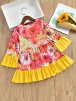 Ruffle Hem Short Boho Floral Toddler Girl Dresses 846