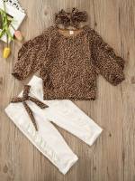 Leopard Ruffle Regular Fit Long Sleeve Toddler Girl Two-piece Outfits 832