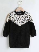 Regular Fit Long Sleeve Leopard Round Neck Kids Clothing 61