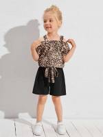 Leopard Casual Short Sleeve Toddler Girls Clothing 2834