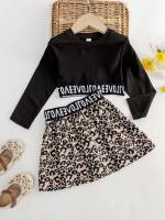 Leopard Multicolor Regular Fit Toddler Girl Two-piece Outfits 1112