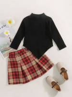 Long Sleeve Stand Collar Multicolor Plaid Kids Clothing 302