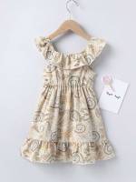 Off the Shoulder Paisley Sleeveless Regular Fit Toddler Girl Dresses 737