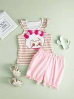 Multicolor Regular Fit Frill Striped Toddler Girls Clothing 4649