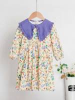  Contrast Collar Midi Toddler Girl Dresses 2124