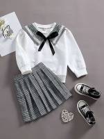 Regular Fit Long Sleeve Casual Bow Toddler Girl Two-piece Outfits 451