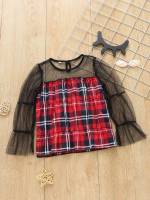 Plaid Long Sleeve Ruffle Kids Clothing 4522