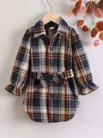 Long Sleeve Belted Multicolor Casual Kids Clothing 1466