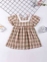 Multicolor Contrast Lace Short Short Sleeve Toddler Girls Clothing 736