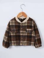 Pocket Plaid Long Sleeve Toddler Girls Outerwear 4108