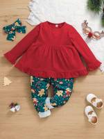 Long Sleeve Cute Christmas Ruffle Kids Clothing 7794