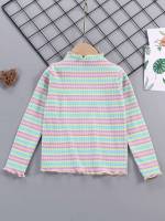 Lettuce Trim Long Sleeve Multicolor Casual Toddler Girls Clothing 1133