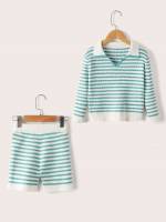 Multicolor Collar Striped Regular Fit Toddler Girls Knitwear 8412