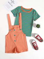 Button Front Round Neck Striped Kids Clothing 8078