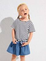  Regular Fit Round Neck Striped Toddler Girls Clothing 936