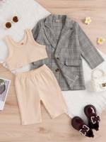 Plaid Long Sleeve Casual Toddler Girls Clothing 8905