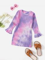 Regular Fit Multicolor Round Neck Tie Dye Toddler Girl Dresses 6231