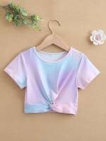 Multicolor Short Sleeve Round Neck Crop Kids Clothing 530