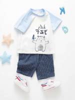 Short Sleeve Casual Plaid Toddler Boys Clothing 4342