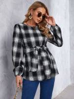  Tartan Regular Fit Preppy Maternity Blouses 6354