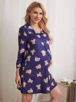 Cartoon Multicolor Button Front Cute Maternity Loungewear 2781