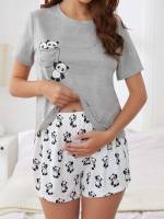  Multicolor Round Neck Cute Maternity Loungewear 8388