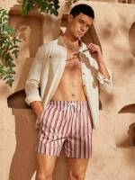 Drawstring Striped Vacation Men Swimwear 9835