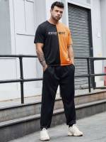 Pocket Casual Regular Fit Letter Men Co-ords 6537