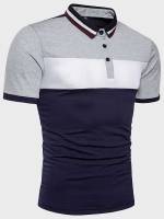 Colorblock Regular Multicolor Short Sleeve Men Polo Shirts 7597