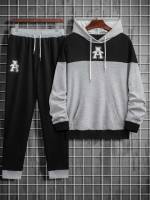 Drawstring Hooded Multicolor Men Two-piece Outfits 518