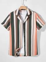  Button Front Multicolor Vacation Men Shirts 758