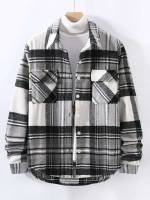 Regular Fit Plaid Long Sleeve Men Overcoats 8275