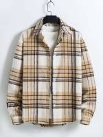 Plaid Regular Preppy Men Overcoats 9557