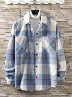 Preppy Plaid Button Front Long Sleeve Men Overcoats 2904