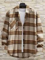 Regular Collar Long Sleeve Plaid Men Clothing 3446