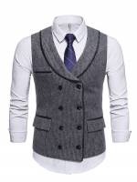 Regular Fit Colorblock Shawl Collar Sleeveless Men Clothing 6946