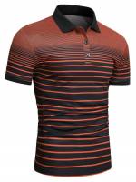 Button Front Regular Fit Striped Casual Men Polo Shirts 78