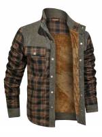  Button Front Tartan Collar Men Coats 1596