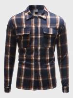 Multicolor Pocket Long Sleeve Plaid Men Clothing 7770