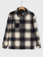 Multicolor Regular Tartan Button Men Overcoats 1556