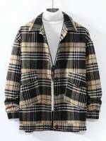  Collar Pocket Plaid Men Overcoats 671