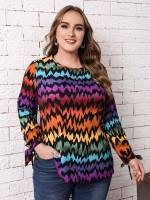 Casual Long Sleeve Round Neck Long Plus Size Tops 340