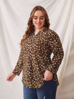 Ditsy Floral Long Long Sleeve Plus Size Tops 9251