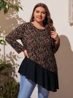 Multicolor  Round Neck Plus Size Tops 5945