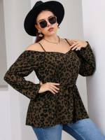 Multicolor Regular Fit Leopard Plus Size Tops 2045