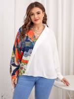 Lapel  Multicolor Plus Size Tops 3459