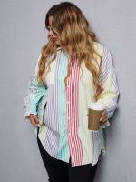  Colorblock Long Plus Size Tops 908