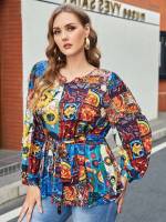  Multicolor Regular Notched Plus Size Tops 6983